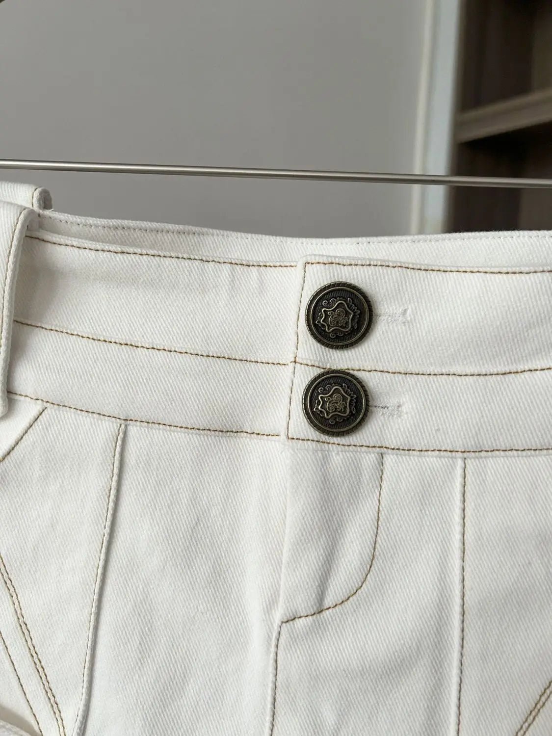 White Denim A Line Mini Skirt With Hip Wrap Cargo Pockets