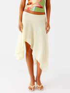 Soft Ruffle High Waist Midi Skirt With Asymmetrical Hem
