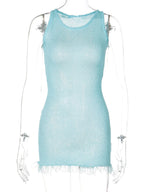 Knit Mini Dress With Tassels And Glitter
