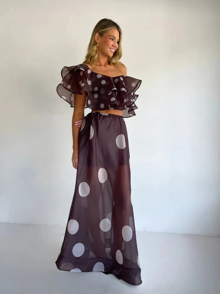 Sexy Print Asymmetrical Hem Long Skirt Set Fashionable Sleeveless Women's Polyester Fabric Casual Leisure Suit