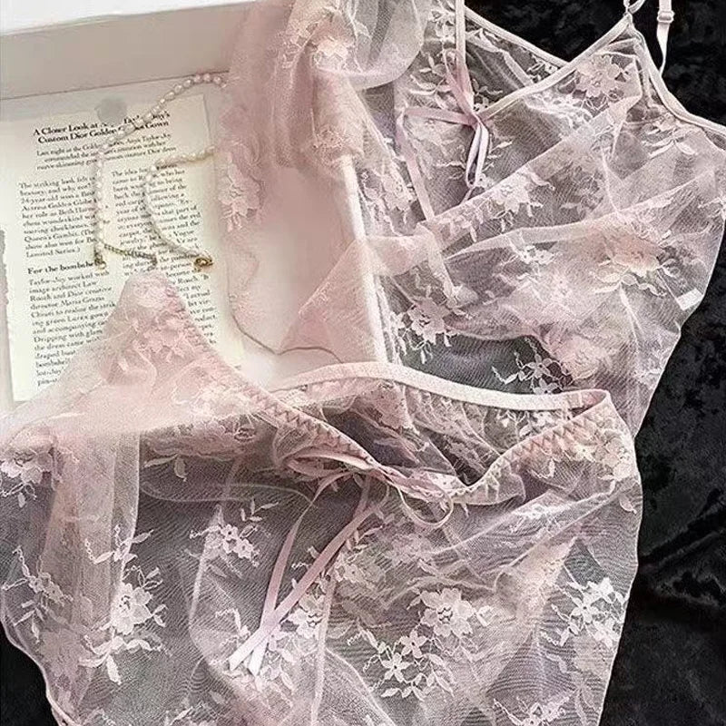 Sensual Lace See-Through Lingerie Set Delicate Sheer Bra And Panty Ensemble Boudoir Style