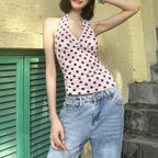 Polka Dot Off Shoulder Backless Camisole Tank Top