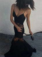 Lace See Through Sling Maxi Dress Evening