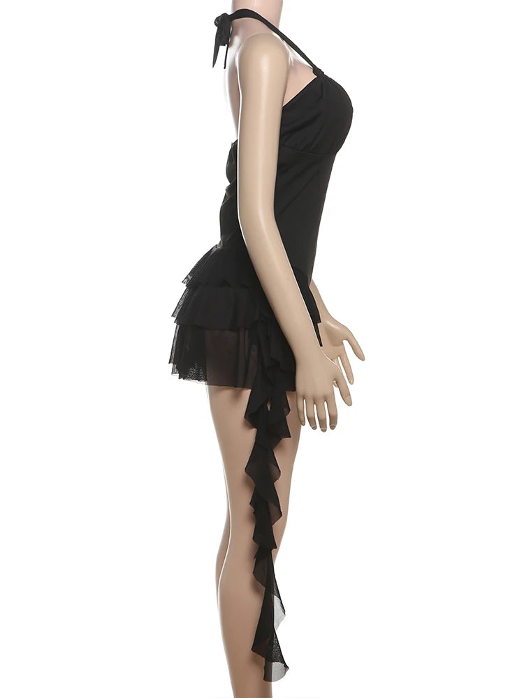 Boho Halter Playsuit With Tiered Ruffles And Tassels And V Neck Backless Romper