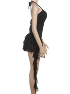 Boho Halter Playsuit With Tiered Ruffles And Tassels And V Neck Backless Romper