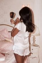 Lady Ice Silk Ruffles Hem Top Shorts Set Two Piece