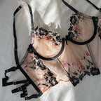 Clashing Floral Embroidered Lingerie Set With Push Up Bra And Matching Panty