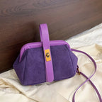 Luxe Faux Suede Frame Shoulder Bag With PU Accent Elegant Crossbody