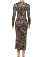 Leopard Print Ruched Deep V Neck Dress With Ribbon Tie And High Split