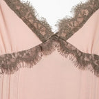 Pink Lace Trim Spaghetti Strap Mini Dress With V Neck Flirty Slip On