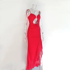 Sultry Lace Up Backless Dress With Ruffles And Irregular Wrap Hem