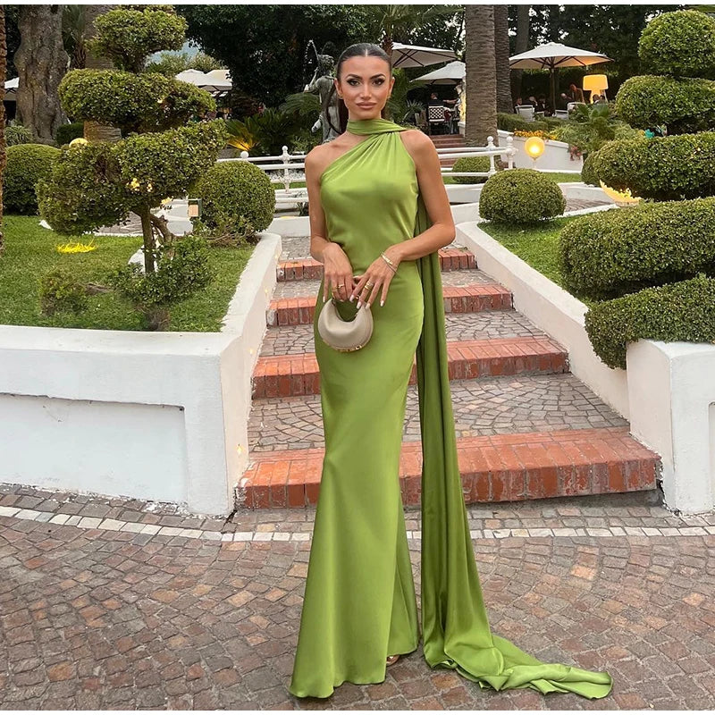 Sexy Satin Ribbon Backless Halter Dress For Elegant Evening Gown