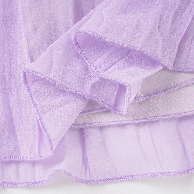 Purple Chiffon Backless Sundress With Deep V Neck A-Line Mini