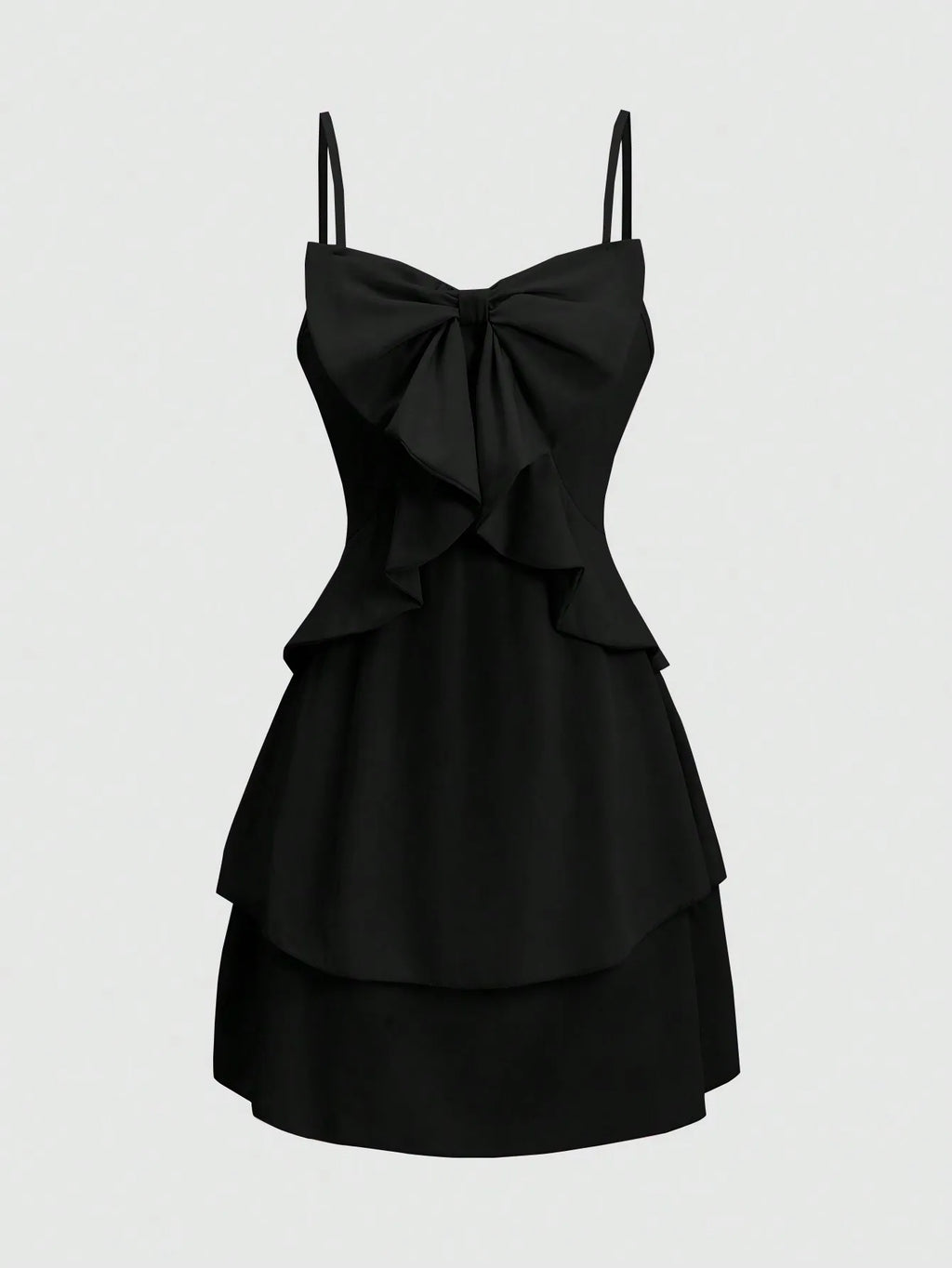 Chic Cinched-Waist Three-Layer Ruffle Bow Suspender Dress