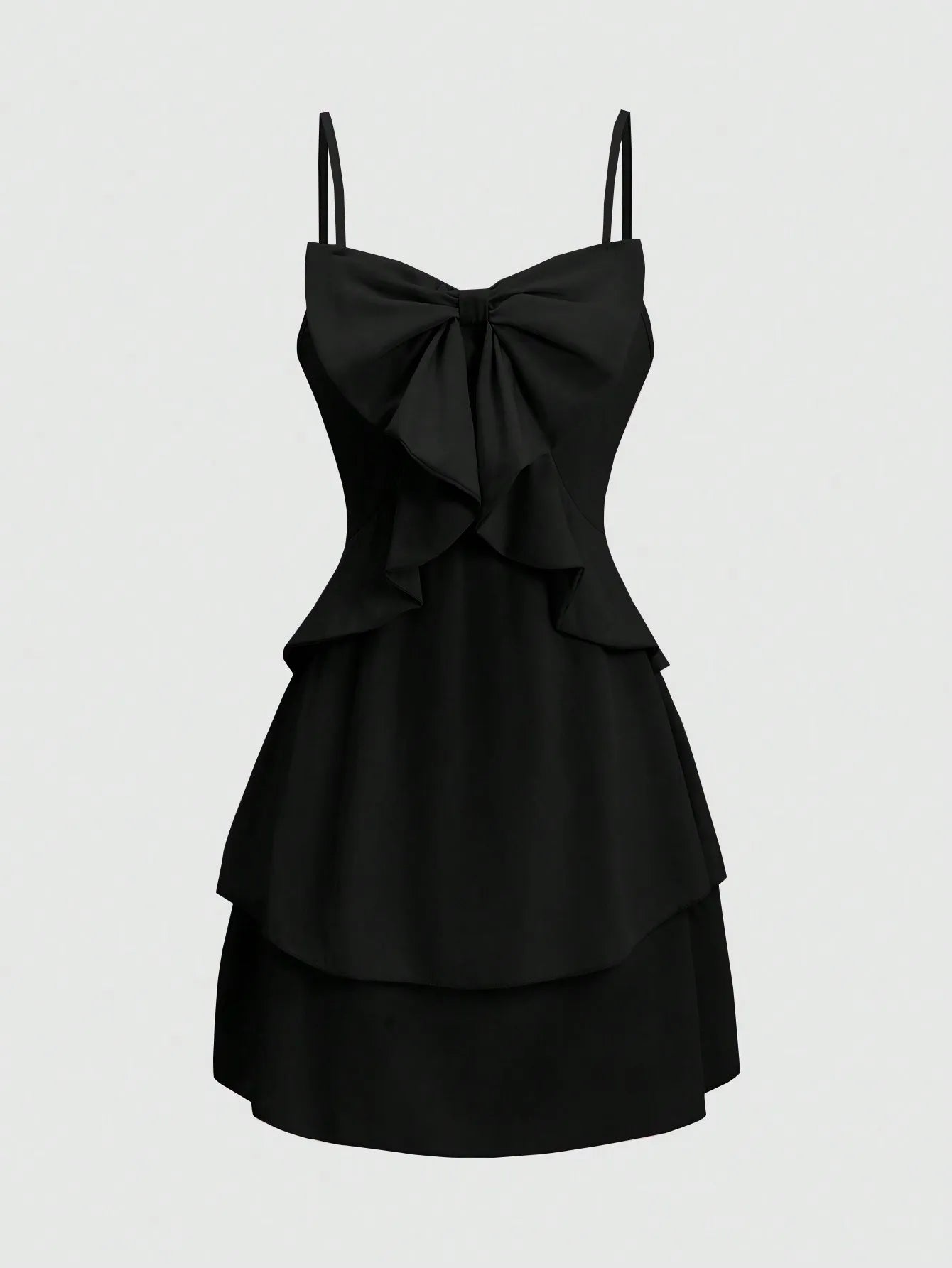 Chic Cinched-Waist Three-Layer Ruffle Bow Suspender Dress