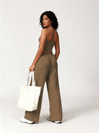 Two Piece Set With Sleek V Neck Tank Backless Detail And Wide Leg Pants