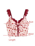 Women's Sweet Rose Floral Print Corset Top Lace Strap Bow Detail Bustier Crop Y2K Fashion Top