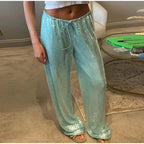 Sequined Solid Wide Leg Pants For Women With High Waist Loose Fit Trousers