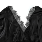 Hollow Out Patchwork Lace Dress With V Neck Short Sleeve High Waist Slim Fit