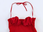 Chic Red Sexy Halter Pleated Blouse