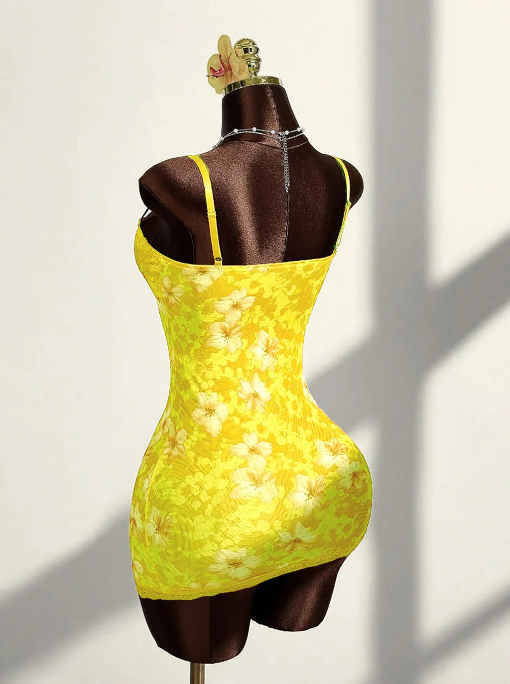 Lace Mini Dress With Spaghetti Straps High Waist Backless Retro Print