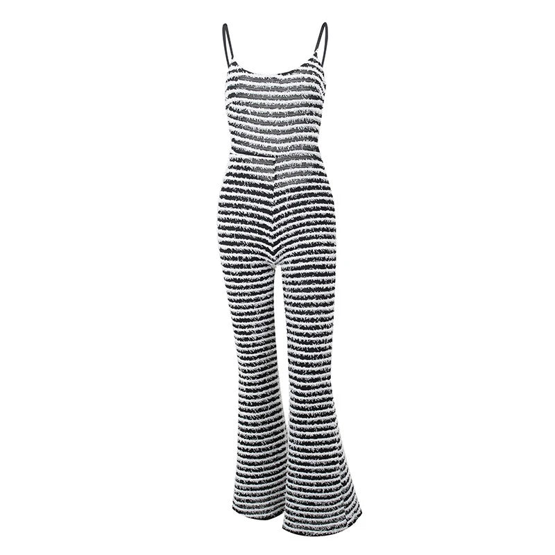 Backless Striped Jumpsuit With High Waist Flare Legs