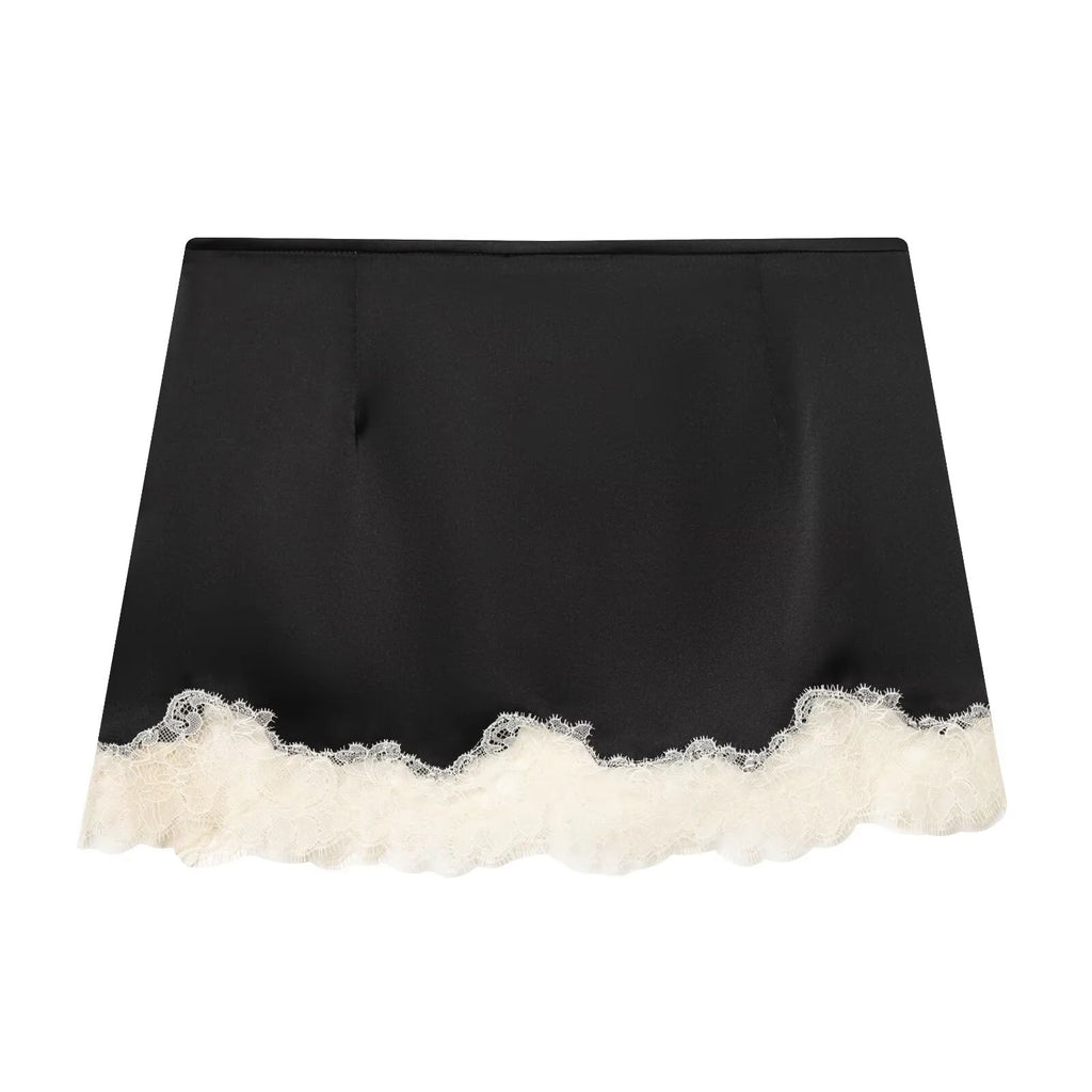 Lace Hem Mini Skirt Mid Waist Above Knee Length