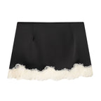 Lace Hem Mini Skirt Mid Waist Above Knee Length