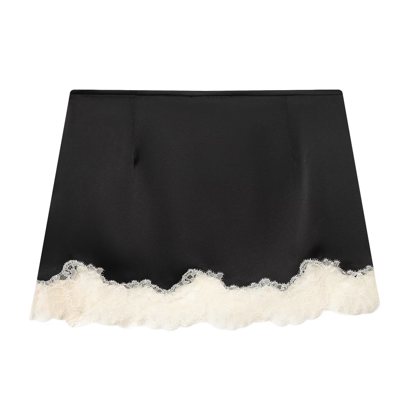 Lace Hem Mini Skirt Mid Waist Above Knee Length