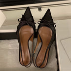 Bowtie Silk Sandals With Pointed Toe And Slim Slingback Heels