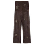 Beaded High Waist Pants With Sequin Embellishment