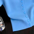 Oceanic Blue Lightweight Knit Cardigan For Women With Breezy Short Sleeves And Loose Fit Layering