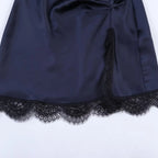 Pleated Hem Patchwork Mini Dress With Lace Inset Slit Detail Sleeveless Back Zip