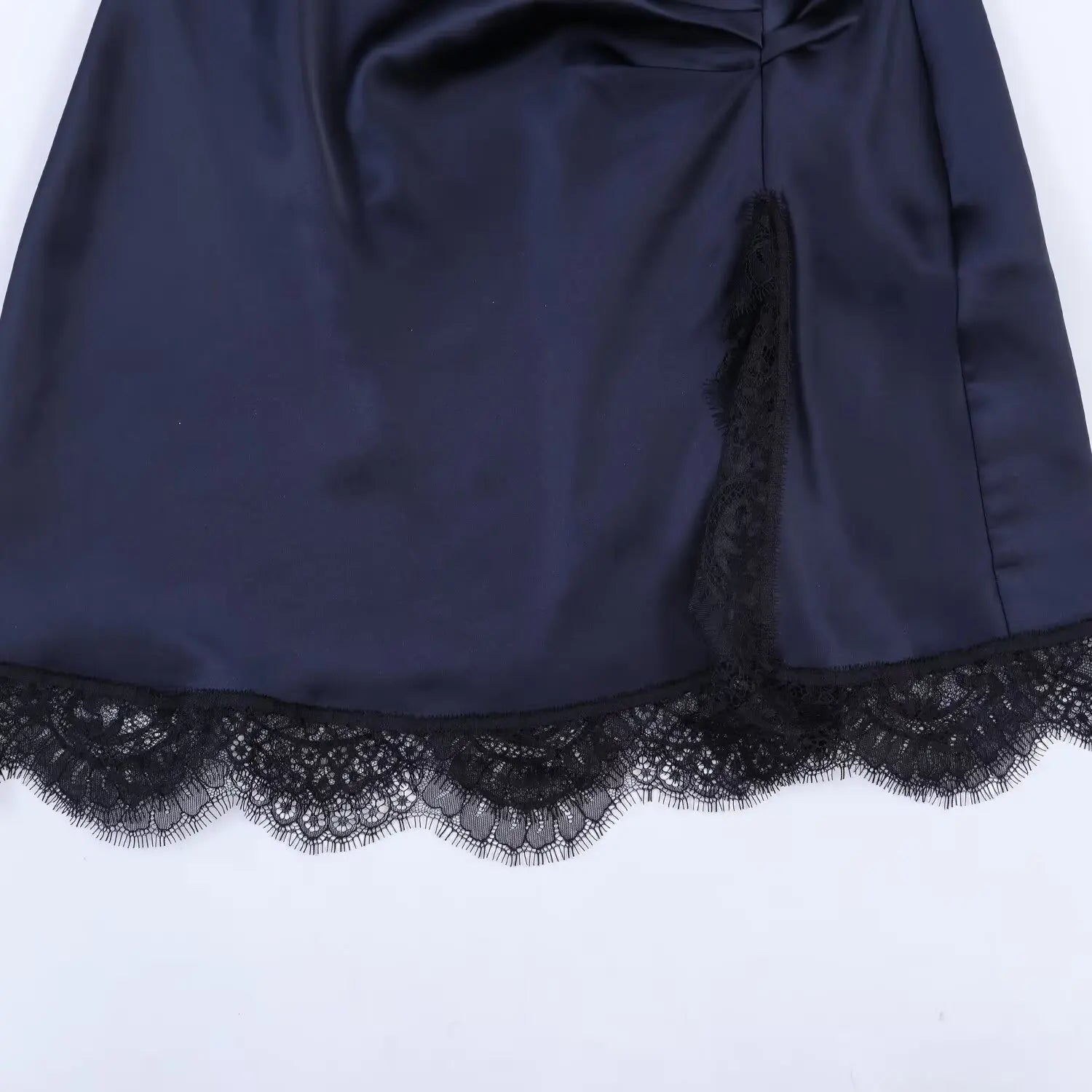 Pleated Hem Patchwork Mini Dress With Lace Inset Slit Detail Sleeveless Back Zip
