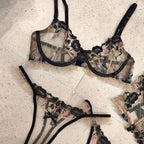 Clashing Floral Embroidered Lingerie Set With Push Up Bra And Matching Panty