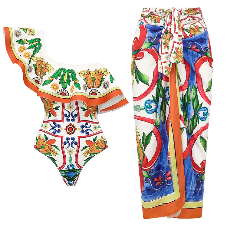 Vacation Underwire Bikini Set With Skirt High Waist Flirty Swimwear