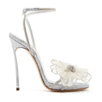 Spirulina Colored Rhinestones Organza Flowers Sandals Wisteria Straps High Heels