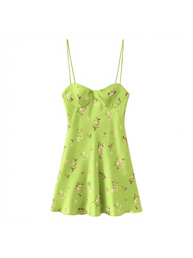 Floral Print Summer Sling Dress With Spaghetti Straps