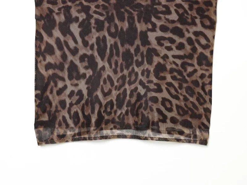 Vintage Leopard Print Mesh Long Skirt With Empire Waist Flowy Tulle