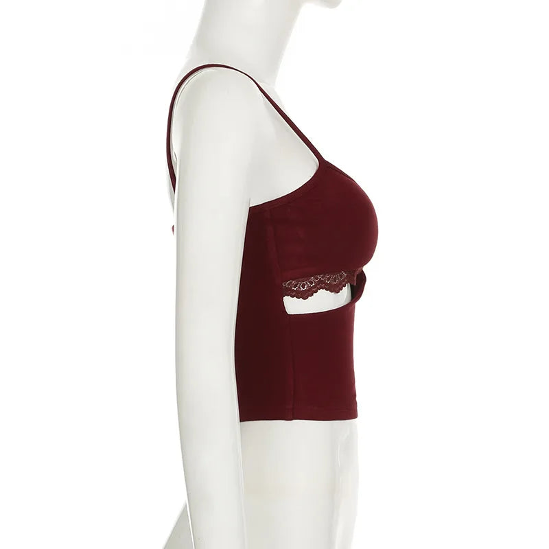 Lace Splice Hollow out Strap Design Streetwear Slim Fit with Chest Pad Ruffle Trimmed Underwear Set