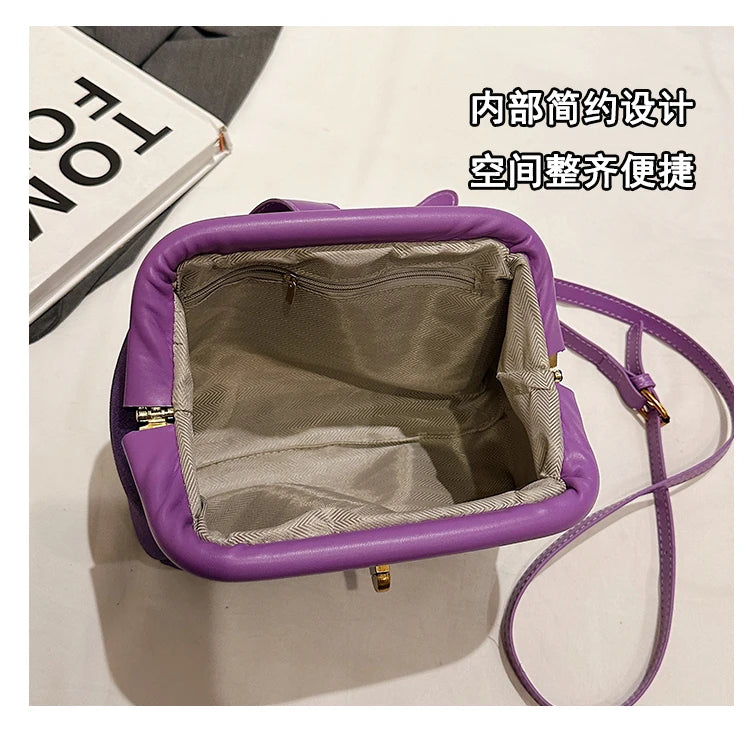 Luxe Faux Suede Frame Shoulder Bag With PU Accent Elegant Crossbody