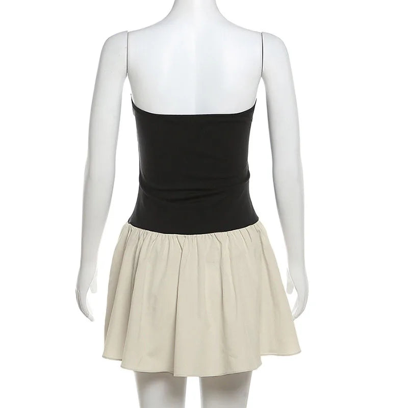 Slim Fold Bodycon Backless Dress Off Shoulder Splice Mini Elegant Summer Evening Style