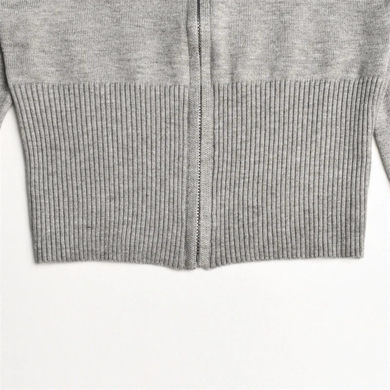 Ribbed Knit Two Piece Tracksuit Set With Hooded Crop Top And Elastic Zippered Pants