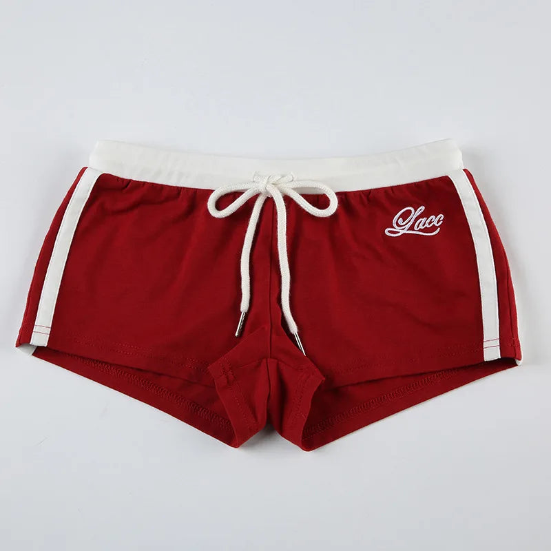 Embroidery Letter Contrast Set With Backless Camisole Top And Drawstring Elastic Shorts