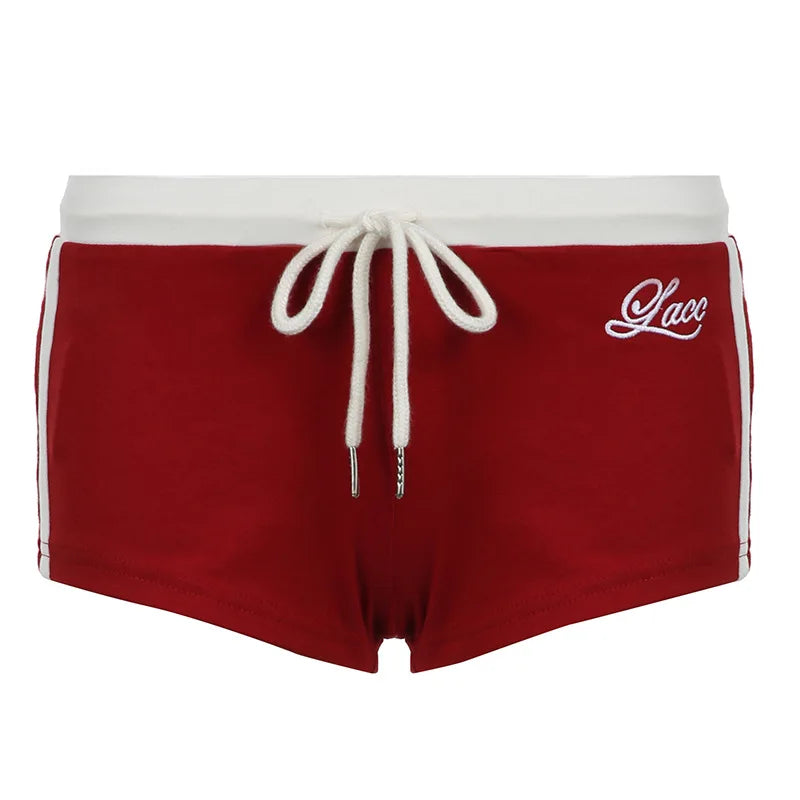 Embroidery Letter Contrast Set With Backless Camisole Top And Drawstring Elastic Shorts