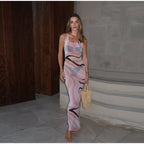 Sheer Mesh Body con Maxi Dress With Print