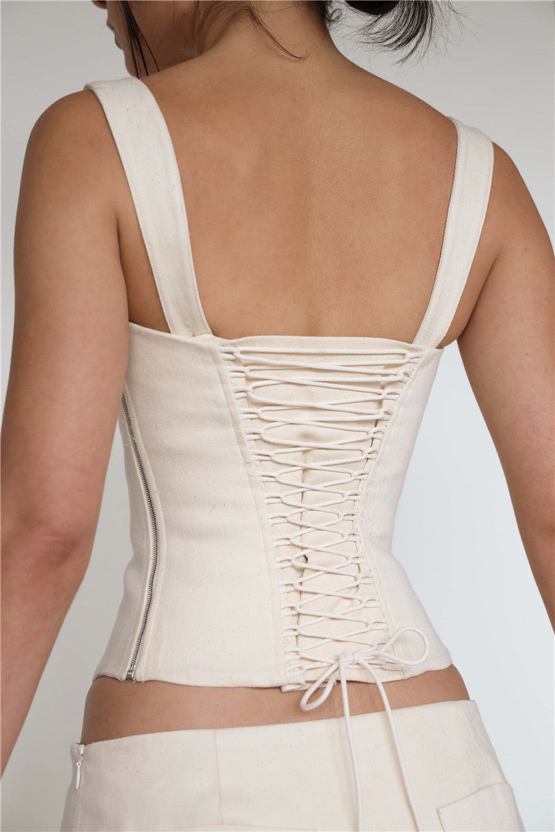 Sleeveless Off Shoulder V Neck Crop Camisole With Backless Silhouette