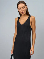 Sleeveless Knitted Dress With Wide Shoulder Straps Inner Long Skirt