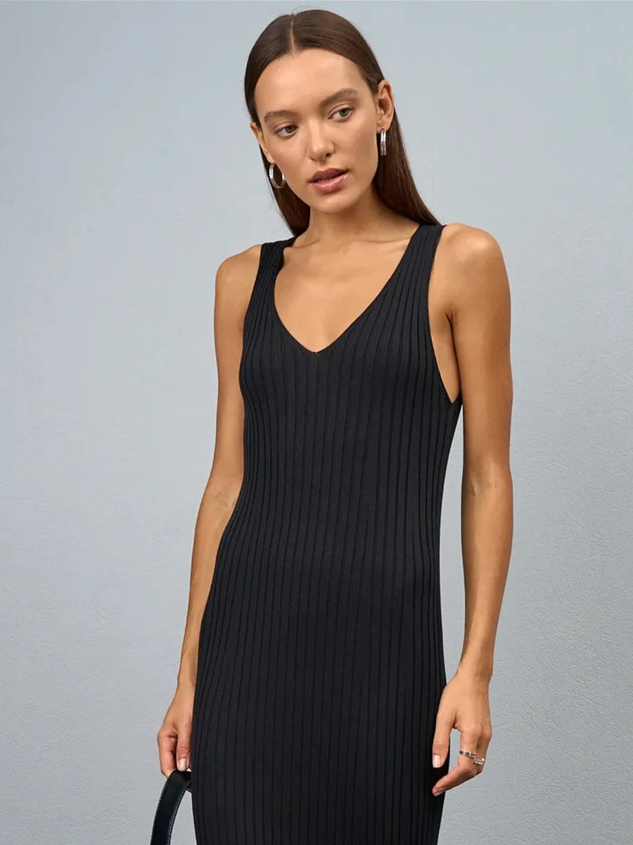 Sleeveless Knitted Dress With Wide Shoulder Straps Inner Long Skirt