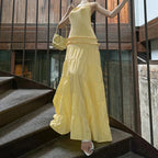 Off Shoulder Backless Evening Dress With Pleats And Ruffled Edges Diagonal Collar Floor Length